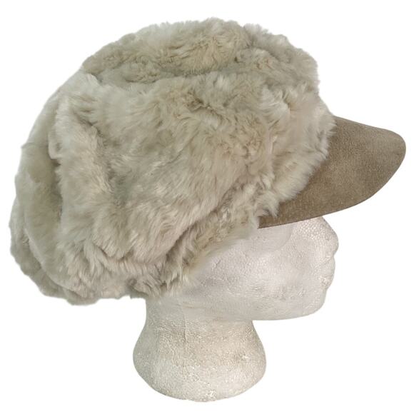 Wilsons Leather Cream Faux Fur Suede Newsboy Cap Hat Women’s S/M Preowned - Picture 1 of 7